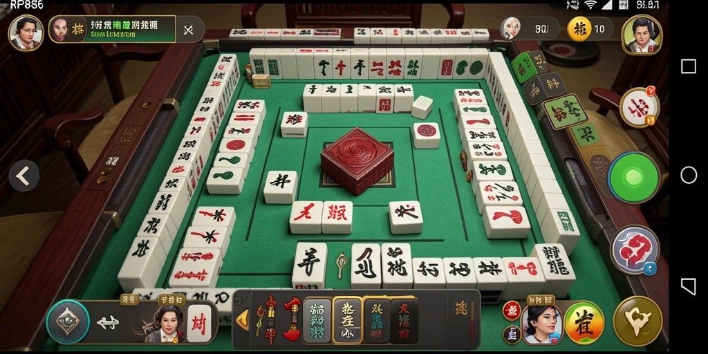 Tampilan gameplay menarik dari game Mahjong RP886 dengan berbagai mode permainan.